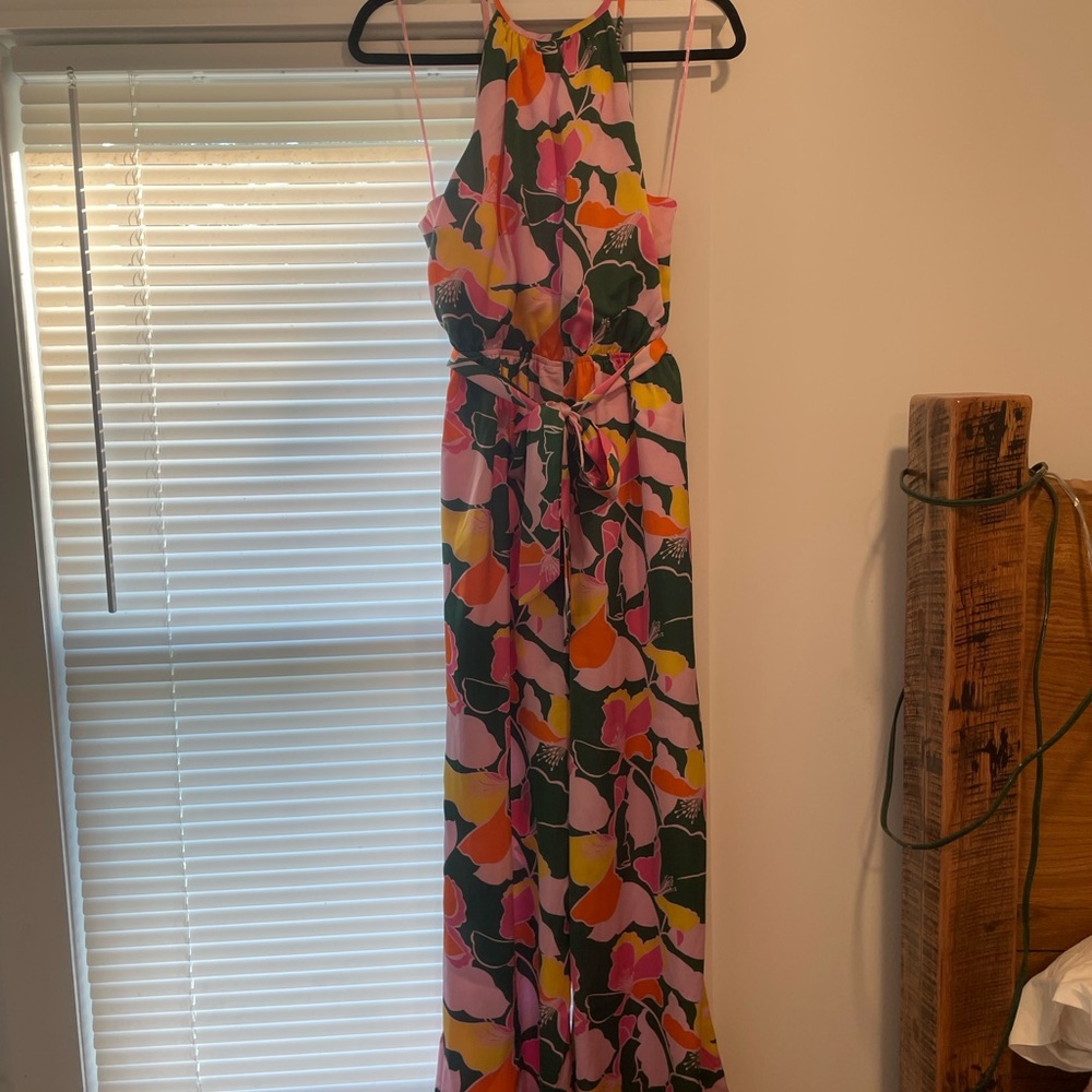 Sugar lips Floral Halter Maxi jumpsuit  - Pink, Green, Orange